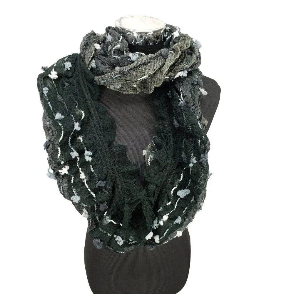 Anthropologie Gray black ombre Ruffle polyester‎ Infinity scarf